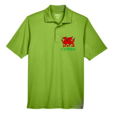 Cymru Welsh Pride Gift Red Dragon Of Wales Flag Funny Gift Men's Origin Performance Pique Polo