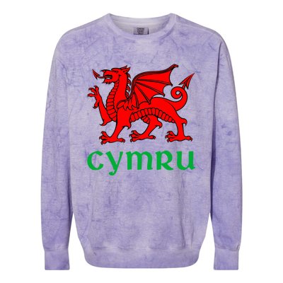 Cymru Welsh Pride Gift Red Dragon Of Wales Flag Funny Gift Colorblast Crewneck Sweatshirt