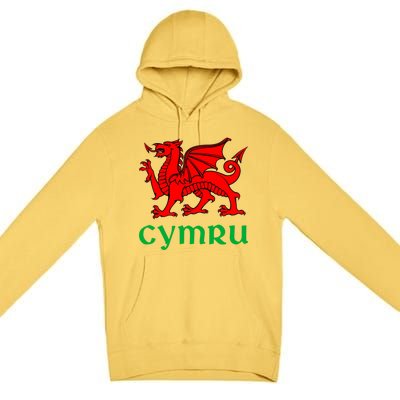 Cymru Welsh Pride Gift Red Dragon Of Wales Flag Funny Gift Premium Pullover Hoodie