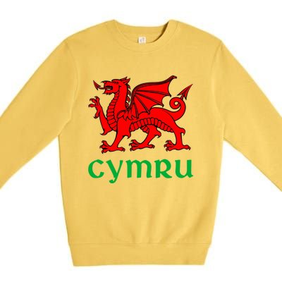 Cymru Welsh Pride Gift Red Dragon Of Wales Flag Funny Gift Premium Crewneck Sweatshirt