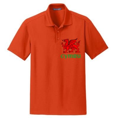 Cymru Welsh Pride Gift Red Dragon Of Wales Flag Funny Gift Dry Zone Grid Polo