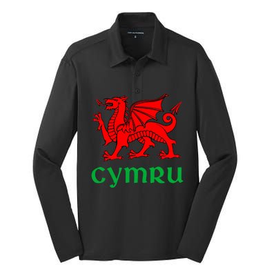 Cymru Welsh Pride Gift Red Dragon Of Wales Flag Funny Gift Silk Touch Performance Long Sleeve Polo