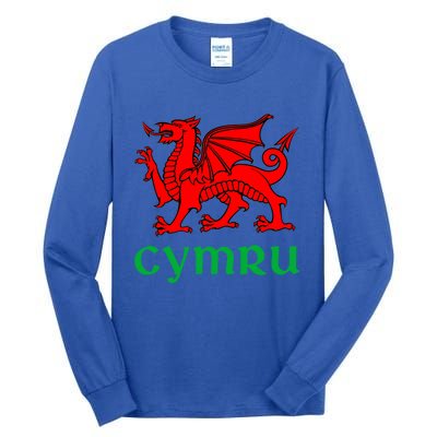 Cymru Welsh Pride Gift Red Dragon Of Wales Flag Funny Gift Tall Long Sleeve T-Shirt