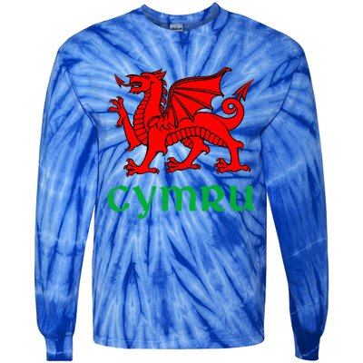 Cymru Welsh Pride Gift Red Dragon Of Wales Flag Funny Gift Tie-Dye Long Sleeve Shirt