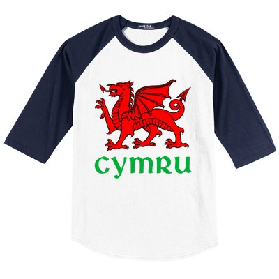 Cymru Welsh Pride Gift Red Dragon Of Wales Flag Funny Gift Baseball Sleeve Shirt