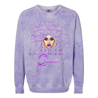 Cancer Wo Purple Afro Queen Black Zodiac Birthday Colorblast Crewneck Sweatshirt