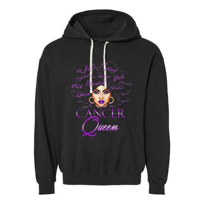 Cancer Wo Purple Afro Queen Black Zodiac Birthday Garment-Dyed Fleece Hoodie