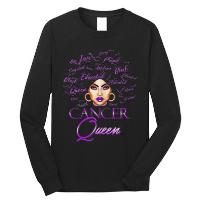 Cancer Wo Purple Afro Queen Black Zodiac Birthday Long Sleeve Shirt