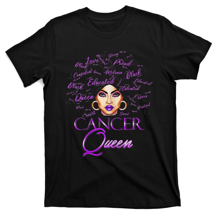 Cancer Wo Purple Afro Queen Black Zodiac Birthday T-Shirt