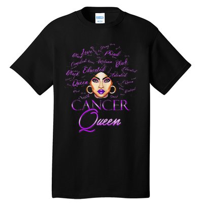 Cancer Wo Purple Afro Queen Black Zodiac Birthday Tall T-Shirt