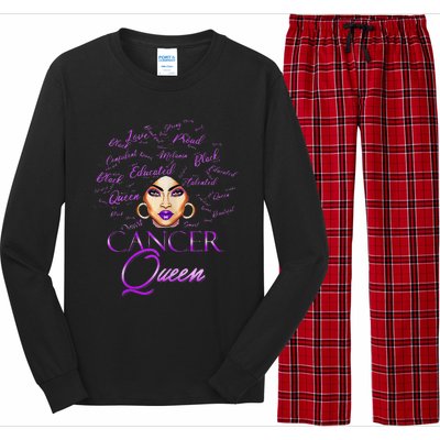 Cancer Wo Purple Afro Queen Black Zodiac Birthday Long Sleeve Pajama Set