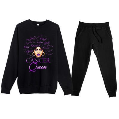 Cancer Wo Purple Afro Queen Black Zodiac Birthday Premium Crewneck Sweatsuit Set