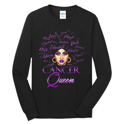 Cancer Wo Purple Afro Queen Black Zodiac Birthday Tall Long Sleeve T-Shirt