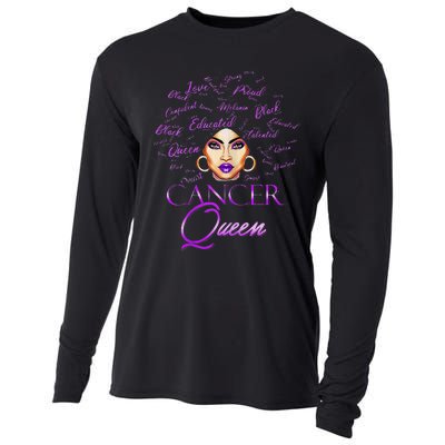 Cancer Wo Purple Afro Queen Black Zodiac Birthday Cooling Performance Long Sleeve Crew