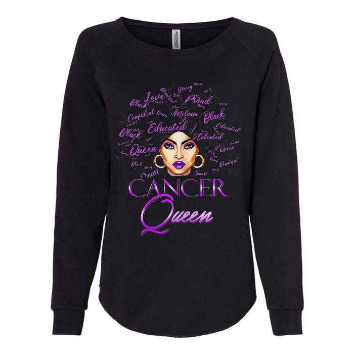 Cancer Wo Purple Afro Queen Black Zodiac Birthday Womens California Wash Sweatshirt