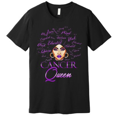 Cancer Wo Purple Afro Queen Black Zodiac Birthday Premium T-Shirt