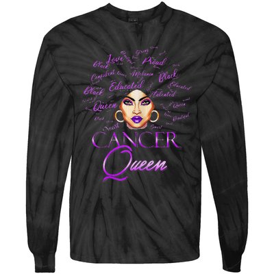 Cancer Wo Purple Afro Queen Black Zodiac Birthday Tie-Dye Long Sleeve Shirt