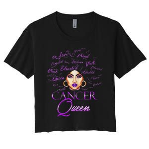 Cancer Wo Purple Afro Queen Black Zodiac Birthday Women's Crop Top Tee