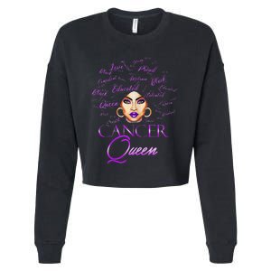 Cancer Wo Purple Afro Queen Black Zodiac Birthday Cropped Pullover Crew