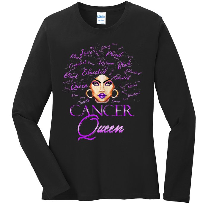 Cancer Wo Purple Afro Queen Black Zodiac Birthday Ladies Long Sleeve Shirt