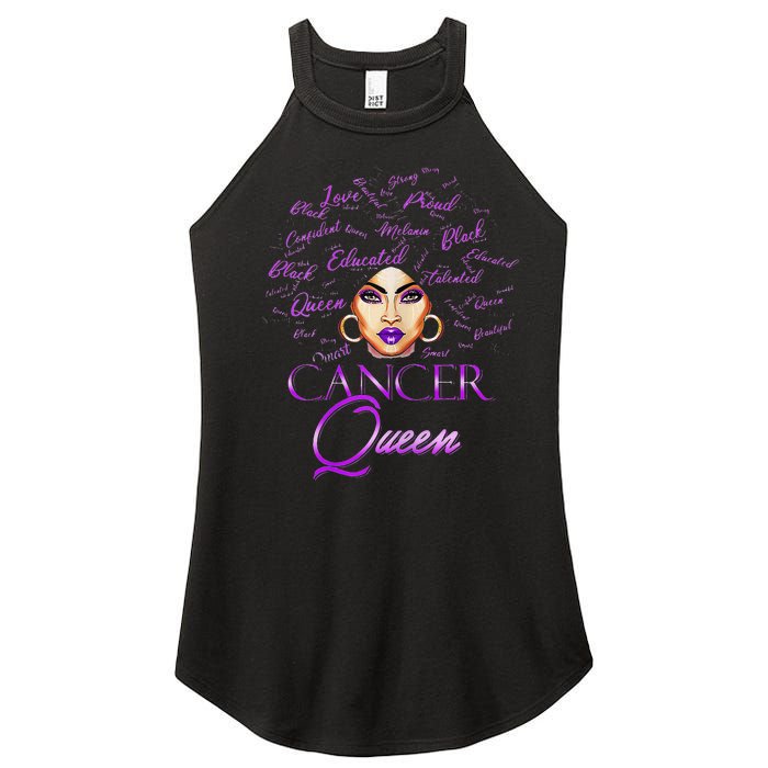 Cancer Wo Purple Afro Queen Black Zodiac Birthday Women's Perfect Tri Rocker Tank