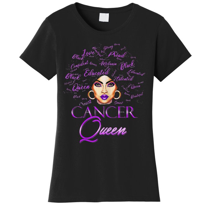 Cancer Wo Purple Afro Queen Black Zodiac Birthday Women's T-Shirt