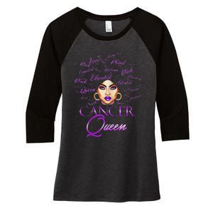 Cancer Wo Purple Afro Queen Black Zodiac Birthday Women's Tri-Blend 3/4-Sleeve Raglan Shirt