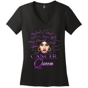 Cancer Wo Purple Afro Queen Black Zodiac Birthday Women's V-Neck T-Shirt