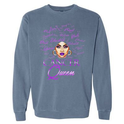 Cancer Wo Purple Afro Queen Black Zodiac Birthday Garment-Dyed Sweatshirt