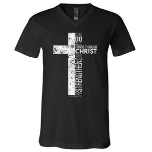 Cross With Philippians 413 Christian V-Neck T-Shirt