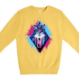 Colorful Wolf Painting Wolves Lover Premium Crewneck Sweatshirt