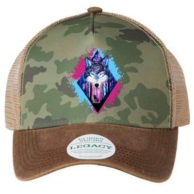 Colorful Wolf Painting Wolves Lover Legacy Tie Dye Trucker Hat