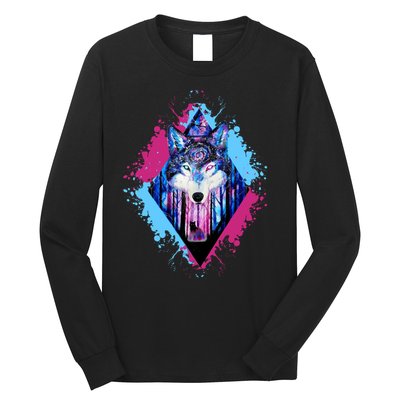 Colorful Wolf Painting Wolves Lover Long Sleeve Shirt
