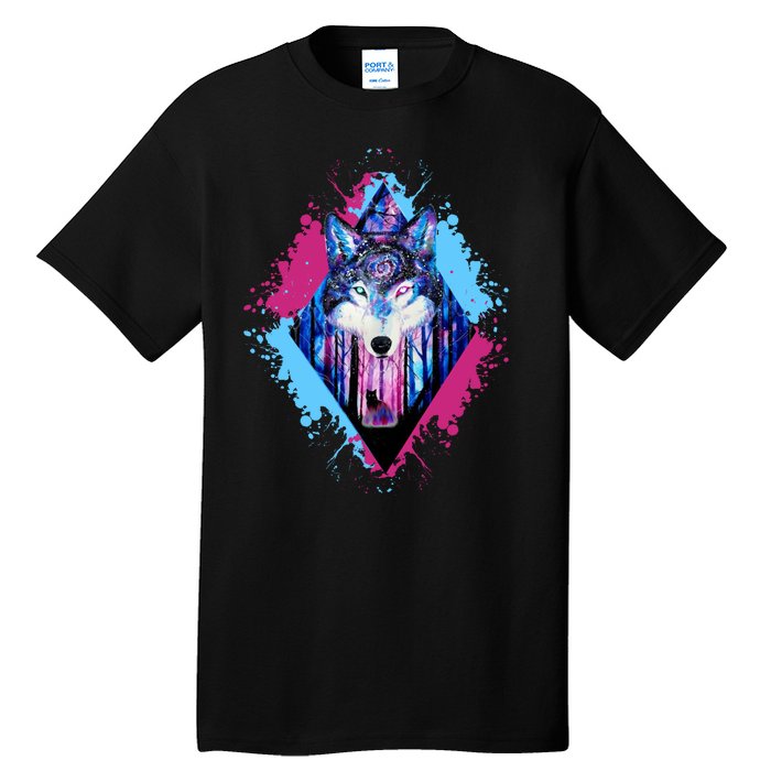 Colorful Wolf Painting Wolves Lover Tall T-Shirt