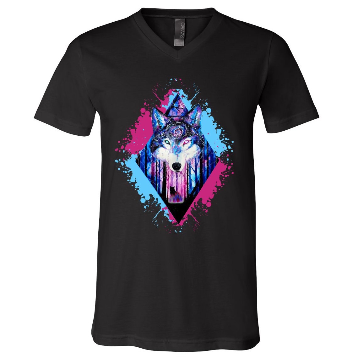 Colorful Wolf Painting Wolves Lover V-Neck T-Shirt
