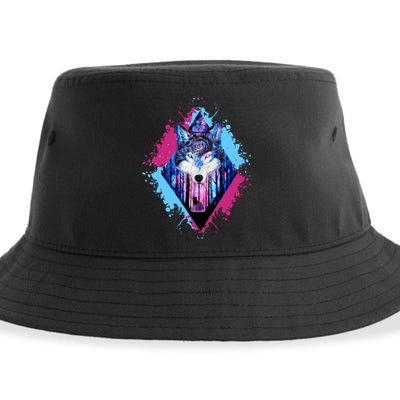 Colorful Wolf Painting Wolves Lover Sustainable Bucket Hat