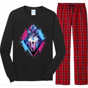 Colorful Wolf Painting Wolves Lover Long Sleeve Pajama Set