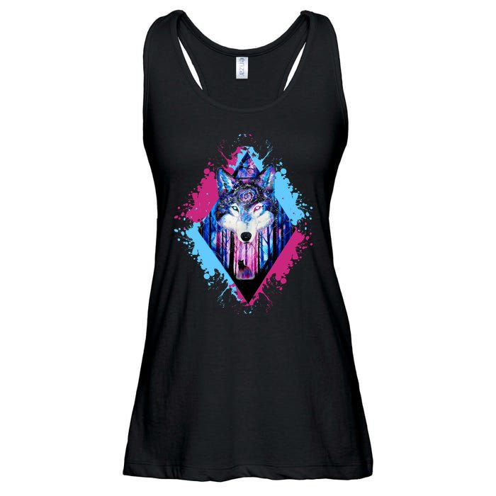 Colorful Wolf Painting Wolves Lover Ladies Essential Flowy Tank