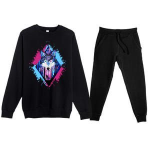 Colorful Wolf Painting Wolves Lover Premium Crewneck Sweatsuit Set