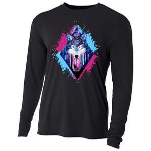 Colorful Wolf Painting Wolves Lover Cooling Performance Long Sleeve Crew