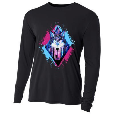Colorful Wolf Painting Wolves Lover Cooling Performance Long Sleeve Crew