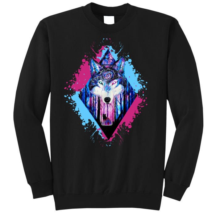 Colorful Wolf Painting Wolves Lover Tall Sweatshirt