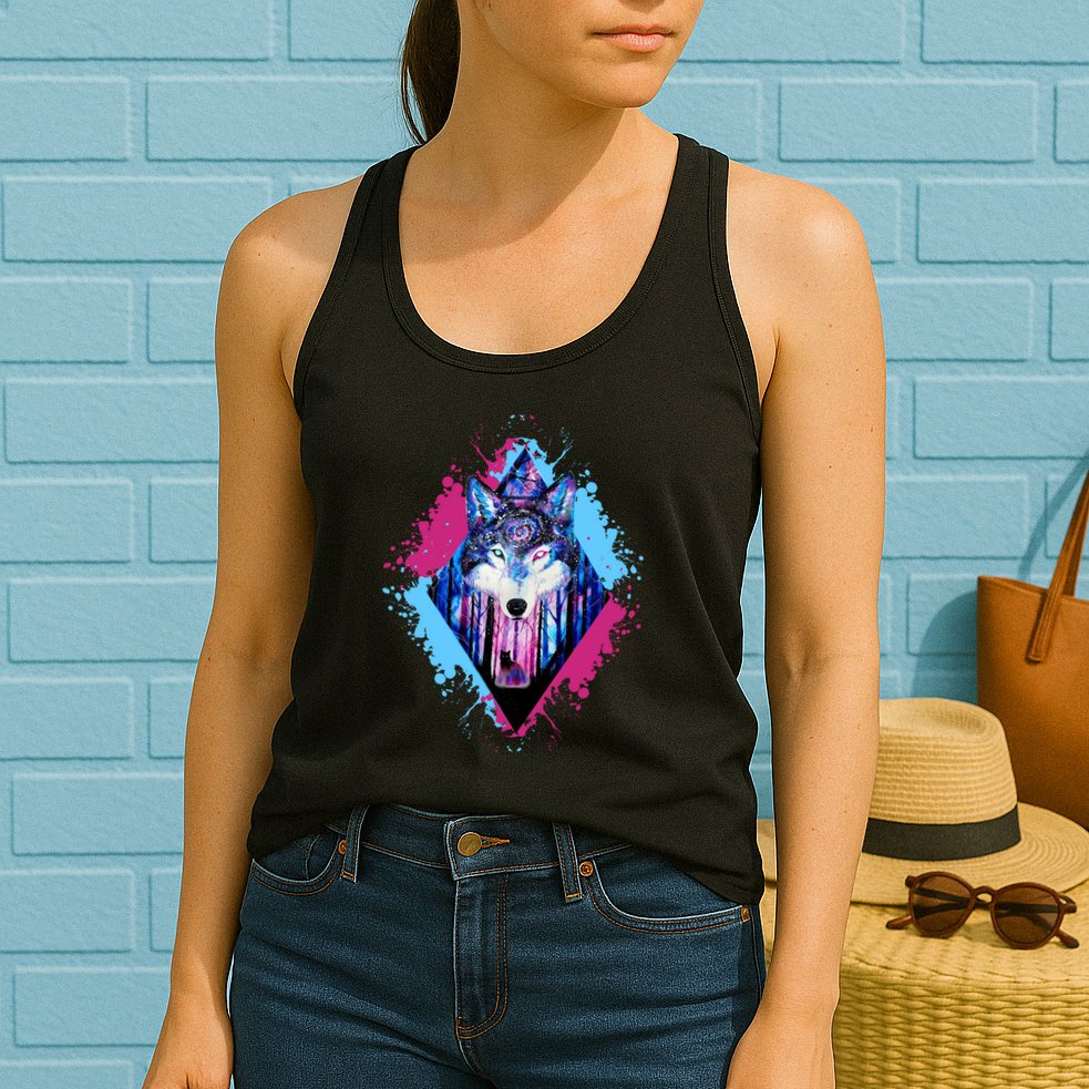 Colorful Wolf Painting Wolves Lover Womens Tank Top