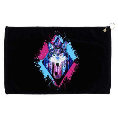 Colorful Wolf Painting Wolves Lover Grommeted Golf Towel