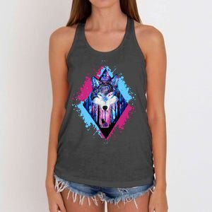 Colorful Wolf Painting Wolves Lover Women's Knotted Racerback Tank