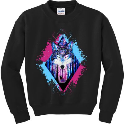 Colorful Wolf Painting Wolves Lover Kids Sweatshirt