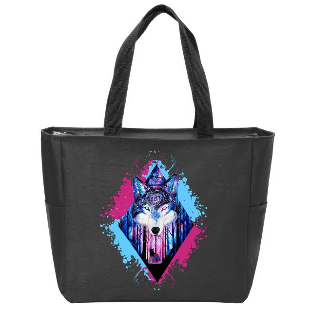 Colorful Wolf Painting Wolves Lover Zip Tote Bag