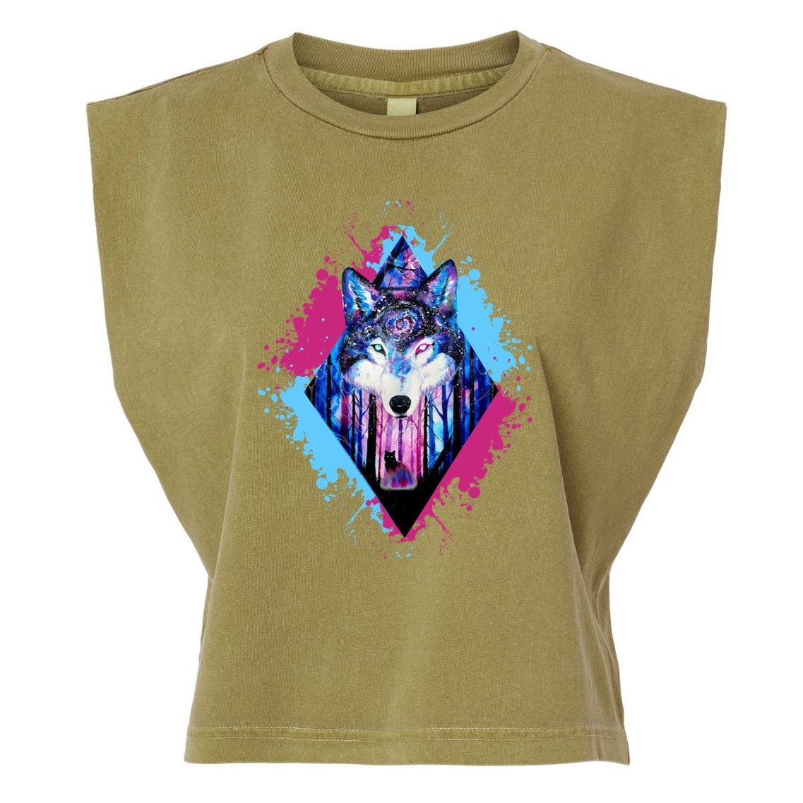 Colorful Wolf Painting Wolves Lover Garment-Dyed Women's Muscle Tee