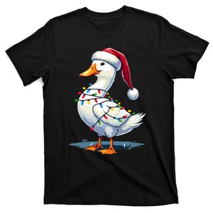 Christmas White Pekin Duck With Santa Hat And Xmas Lights T-Shirt