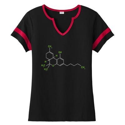 Cannabis Weed Pot Molecule Thc Marijuana Stoner Gift Ladies Halftime Notch Neck Tee